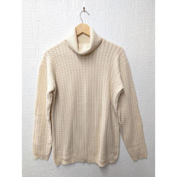 TSE 100% Cashmere Cream Turtleneck Ribbed Sweater Quiet Luxury Chunky Small - Picture 1 of 6